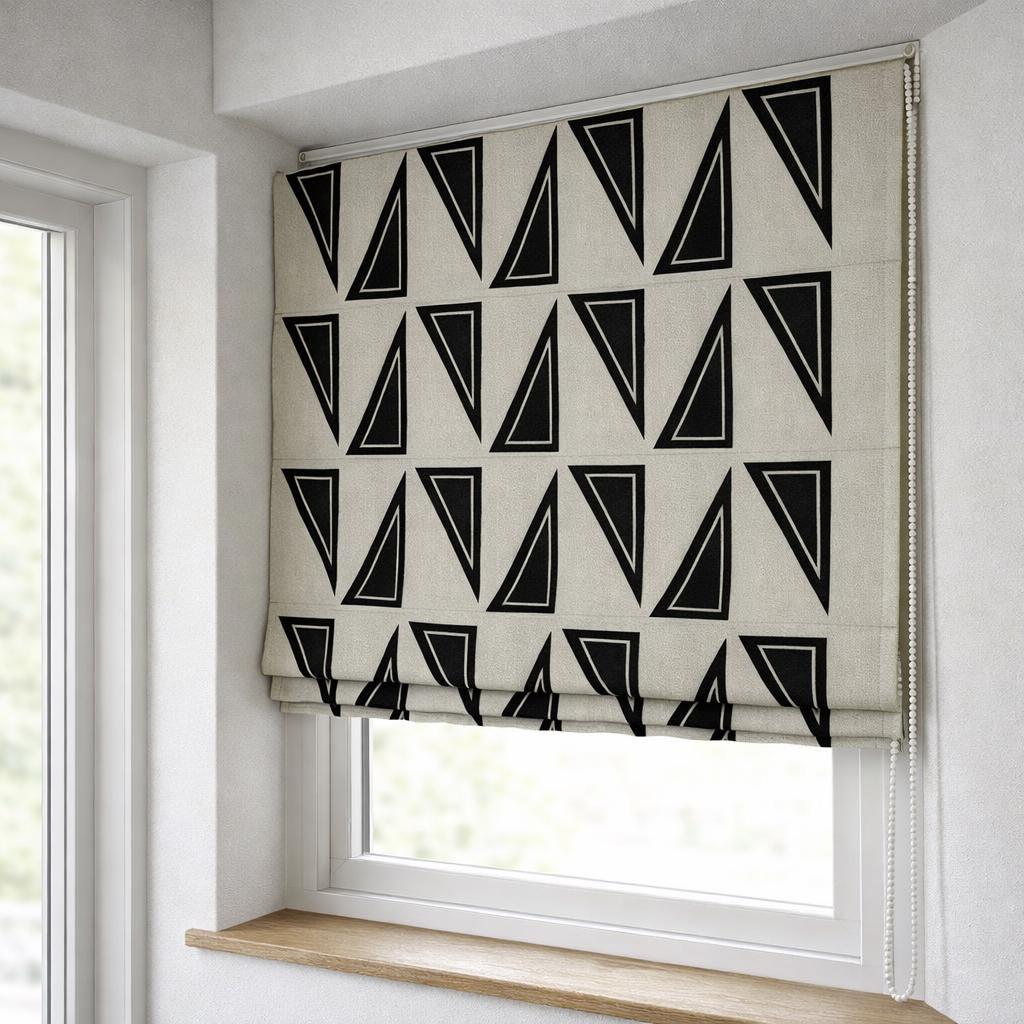 Black Geometric Linen Roman Shade, Custom Corded Blind, OEKO-TEX — image 7