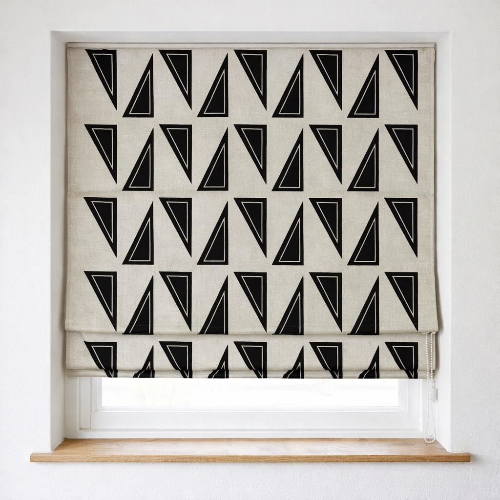 Black Geometric Linen Roman Shade, Custom Corded Blind, OEKO-TEX — image 8