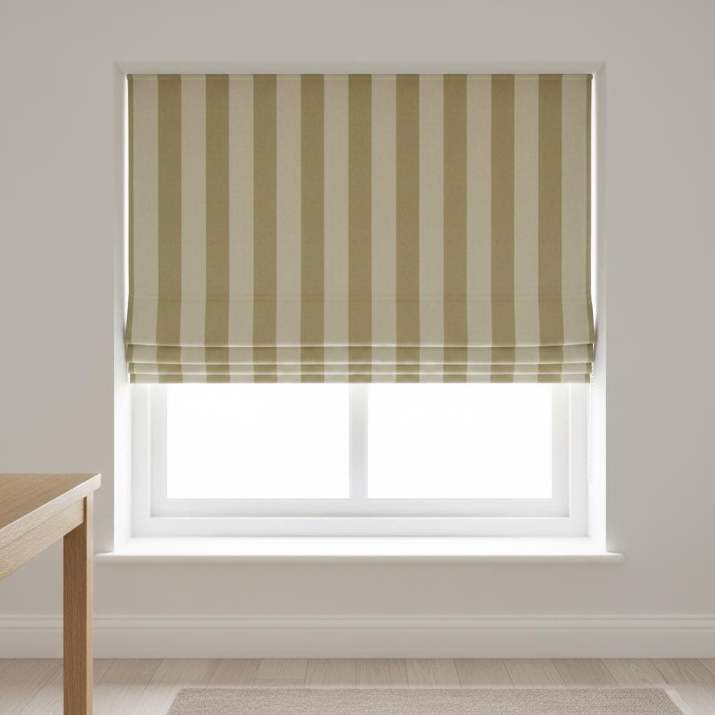 Beige Striped Velvet Roman Shade, Custom Window Blind, Blackout or Light Filtering — image 8