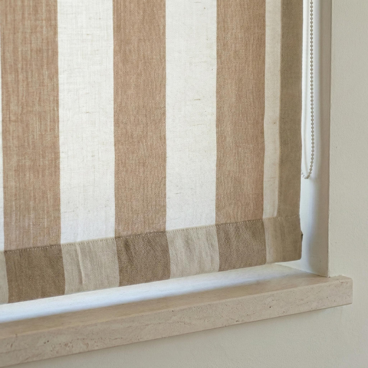 Custom Linen Roman Shade, Taupe Beige Stripe, Light Filtering or Blackout — image 7