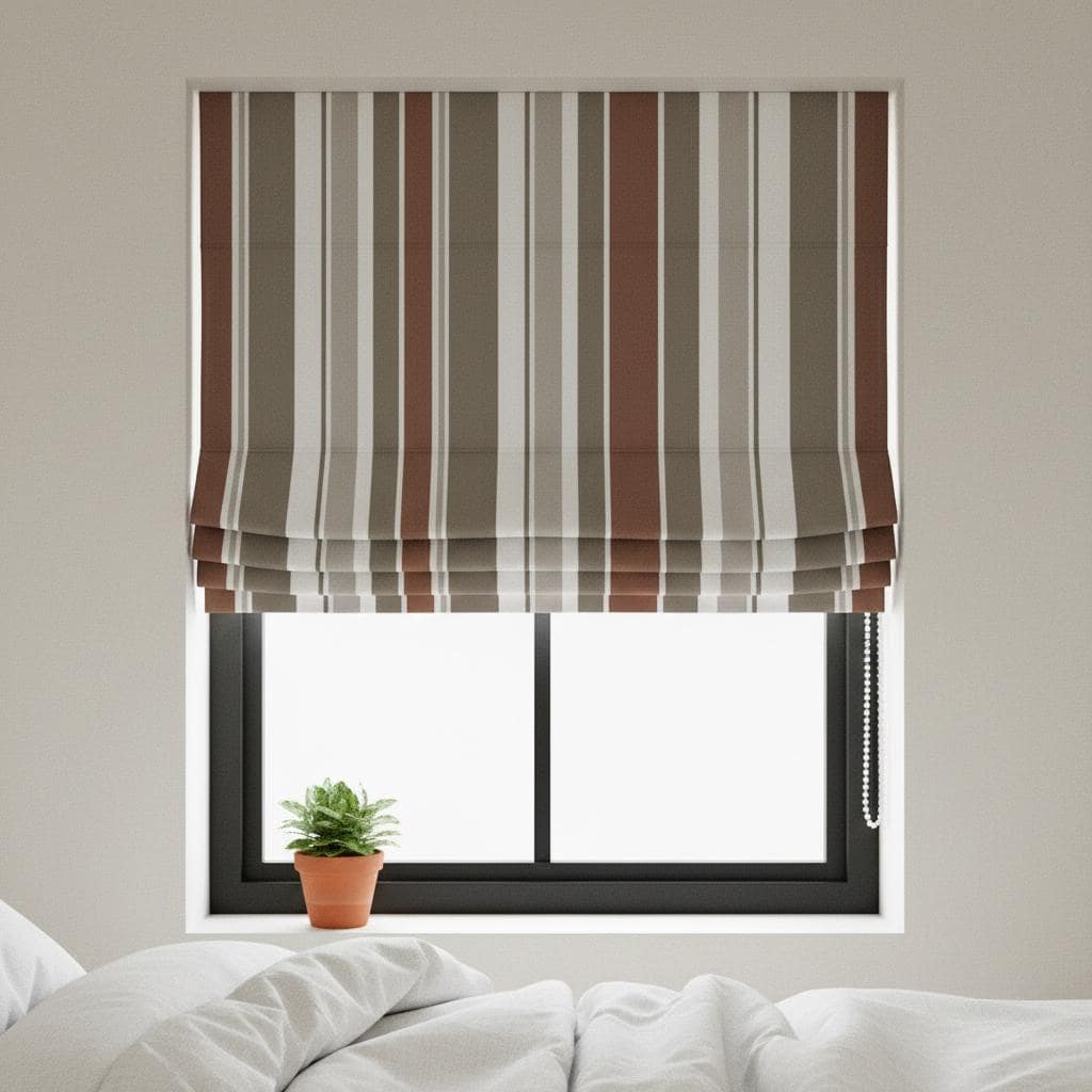 Custom Striped Velvet Roman Shade, Rust Taupe Ivory, Made to Measure — image 1
