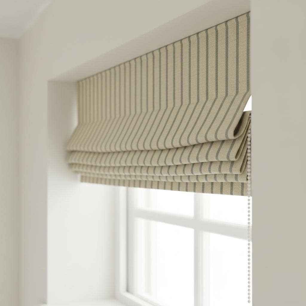 Beige Linen Stripe Roman Shade, Custom Corded Blind, OEKO-TEX — image 1