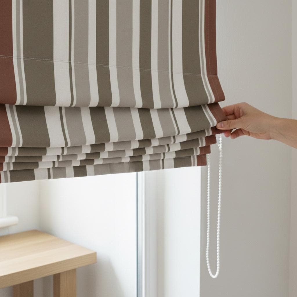 Custom Striped Velvet Roman Shade, Rust Taupe Ivory, Made to Measure — image 4