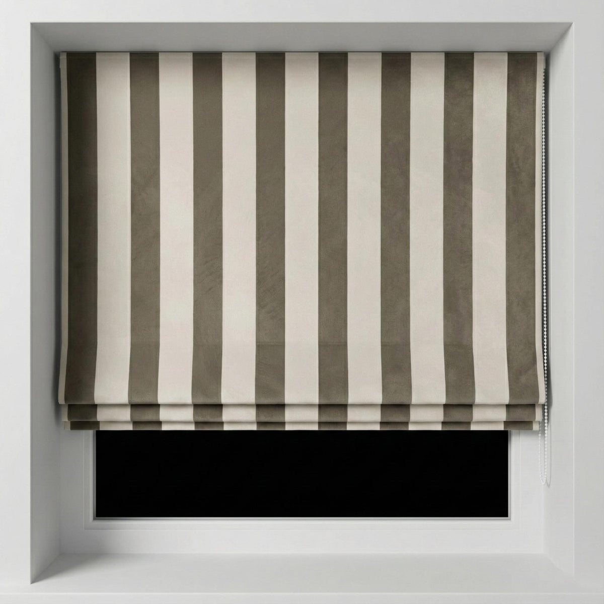 Taupe Striped Velvet Roman Shade, Custom Blackout Window Treatment — image 6