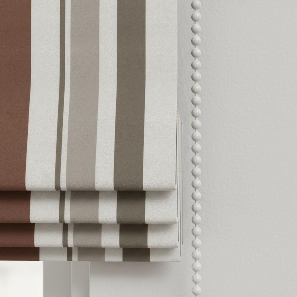 Custom Striped Velvet Roman Shade, Rust Taupe Ivory, Made to Measure — image 8