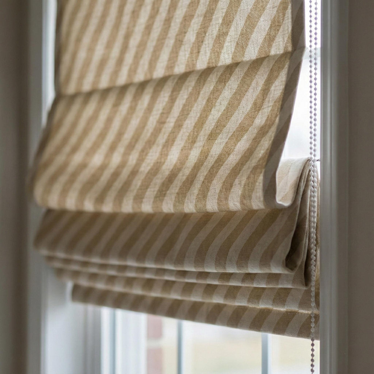 Custom Linen Roman Shade, Beige Ivory Stripe, OEKO-TEX Certified, Made to Measure — image 3