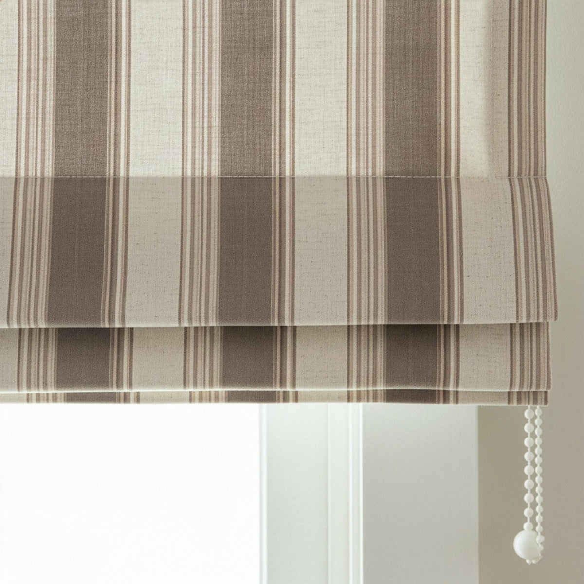 Farmhouse Stripe Roman Shade - Organic Linen with Blackout or Light-Filtering - Natural Flax, Beige & Mud — image 4