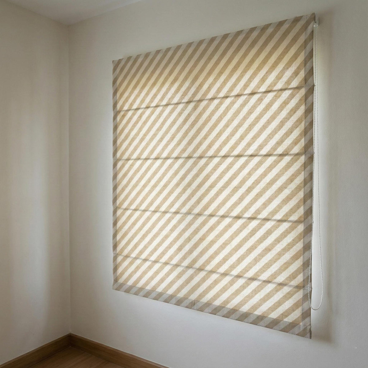 Custom Linen Roman Shade, Beige Ivory Stripe, OEKO-TEX Certified, Made to Measure — image 5
