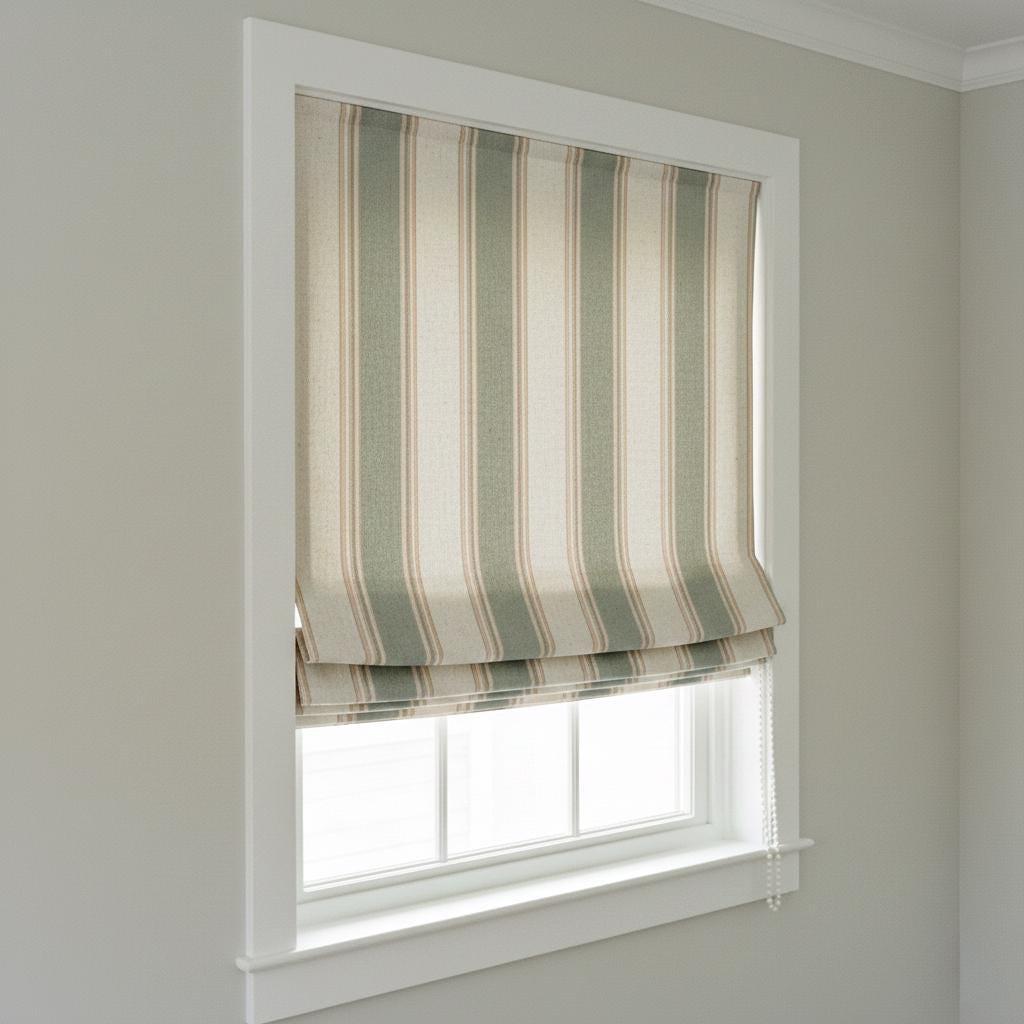 Roman Shade: Organic Linen Farmhouse Stripe - Blackout or Light Filtering — image 7