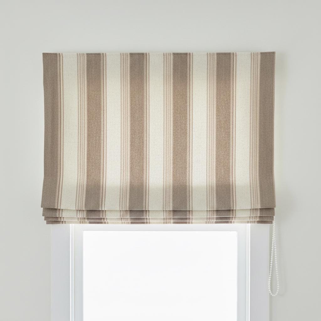 Farmhouse Stripe Roman Shade - Organic Linen with Blackout or Light-Filtering - Natural Flax, Beige & Mud — image 7