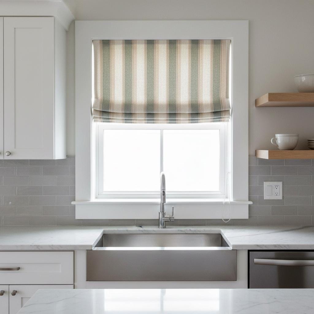 Roman Shade: Organic Linen Farmhouse Stripe - Blackout or Light Filtering — image 8