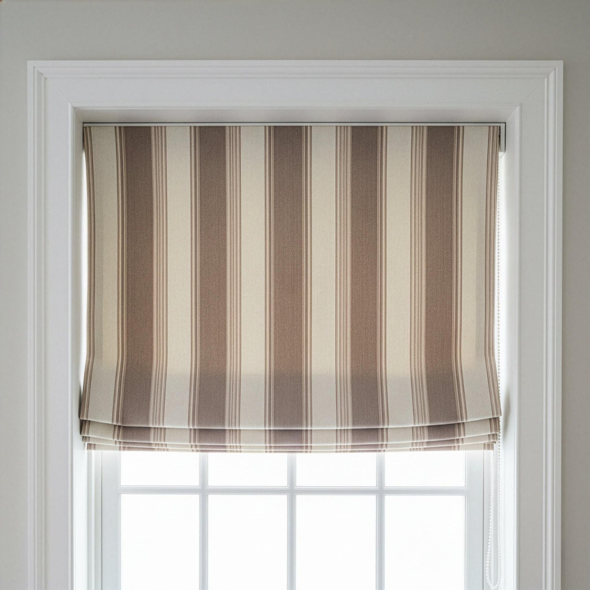 Farmhouse Stripe Roman Shade - Organic Linen with Blackout or Light-Filtering - Natural Flax, Beige & Mud — image 9