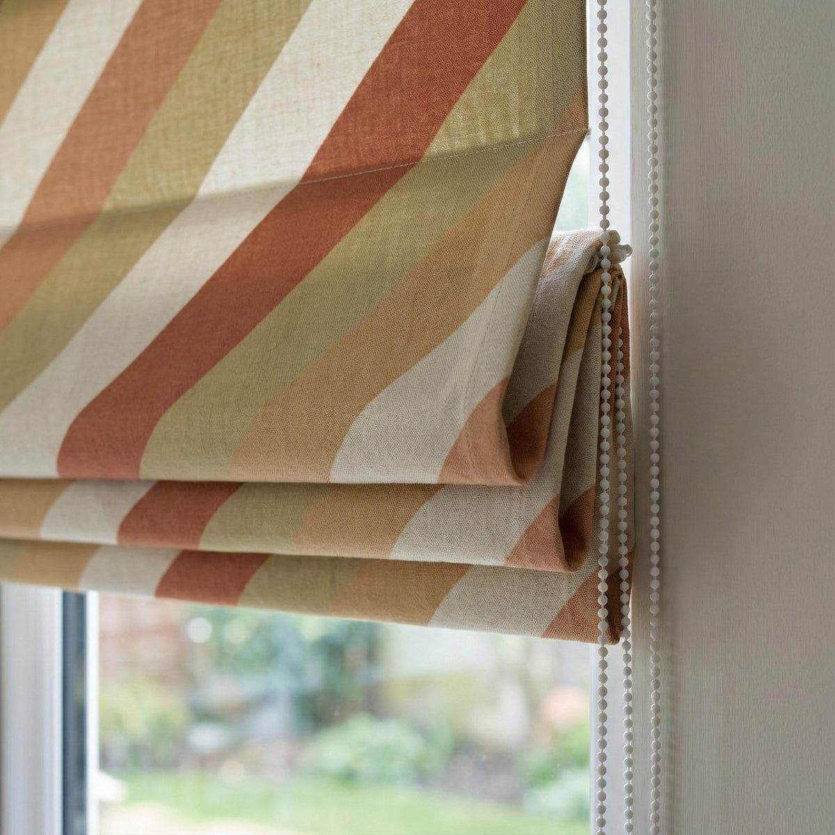Terracotta Stripe Linen Roman Shade | Custom Corded Blind, OEKO-TEX — image 4