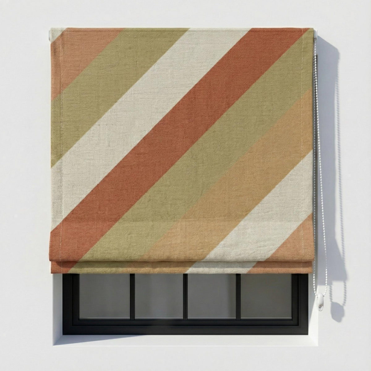 Terracotta Stripe Linen Roman Shade | Custom Corded Blind, OEKO-TEX — image 7