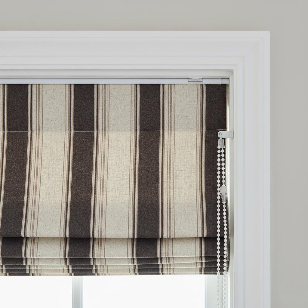 Farmhouse Stripe Roman Shade: Organic Linen, Blackout Option — image 8
