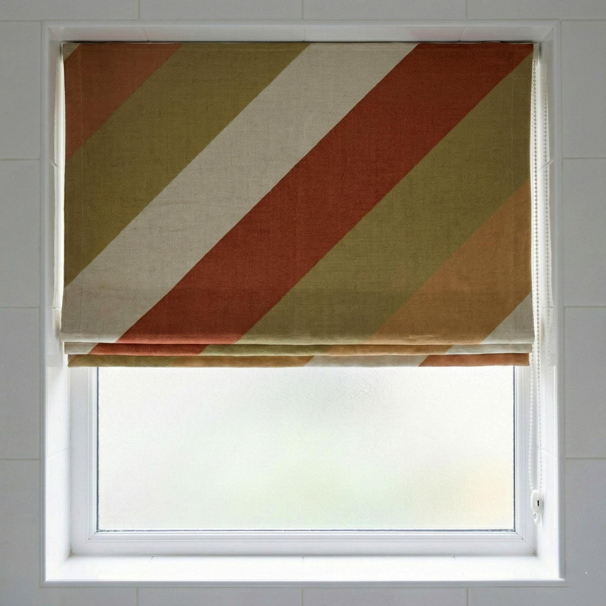 Terracotta Stripe Linen Roman Shade | Custom Corded Blind, OEKO-TEX — image 8