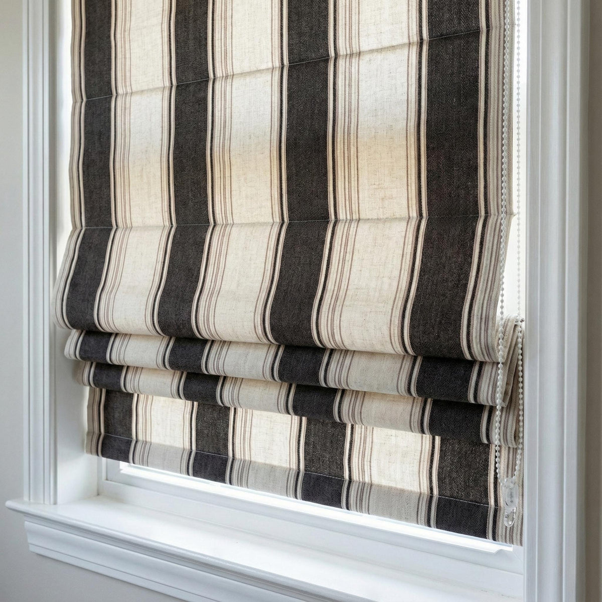 Farmhouse Stripe Roman Shade: Organic Linen, Blackout Option — image 9