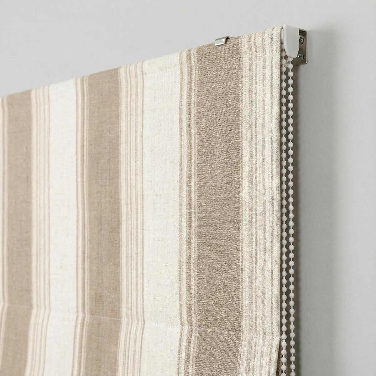 Custom Farmhouse Stripe Roman Shade: Organic Linen, Taupe & Beige — image 9