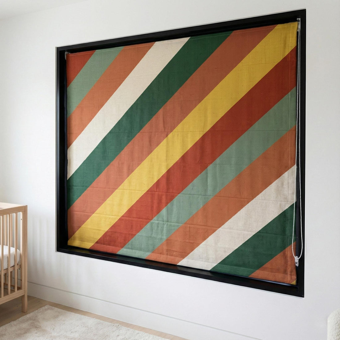 Custom OEKO-TEX Linen Roman Shade, Colorful Stripe Nursery Blind — image 1