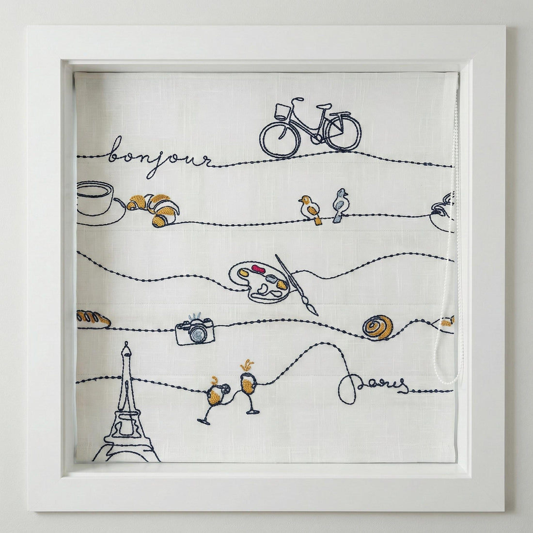 Paris Embroidered Linen Roman Shade, Bonjour Nursery Blind, Custom Corded Shade — image 1