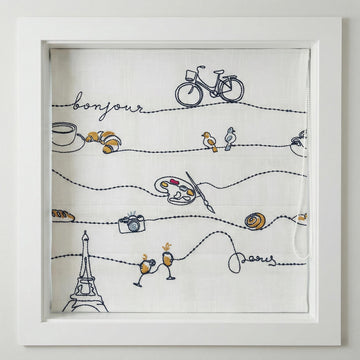 Paris Embroidered Linen Roman Shade, Bonjour Nursery Blind, Custom Corded Shade — image 1