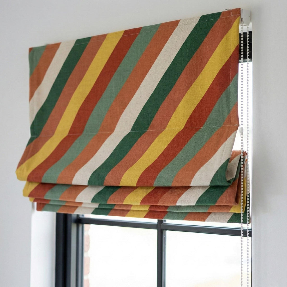 Custom OEKO-TEX Linen Roman Shade, Colorful Stripe Nursery Blind — image 1
