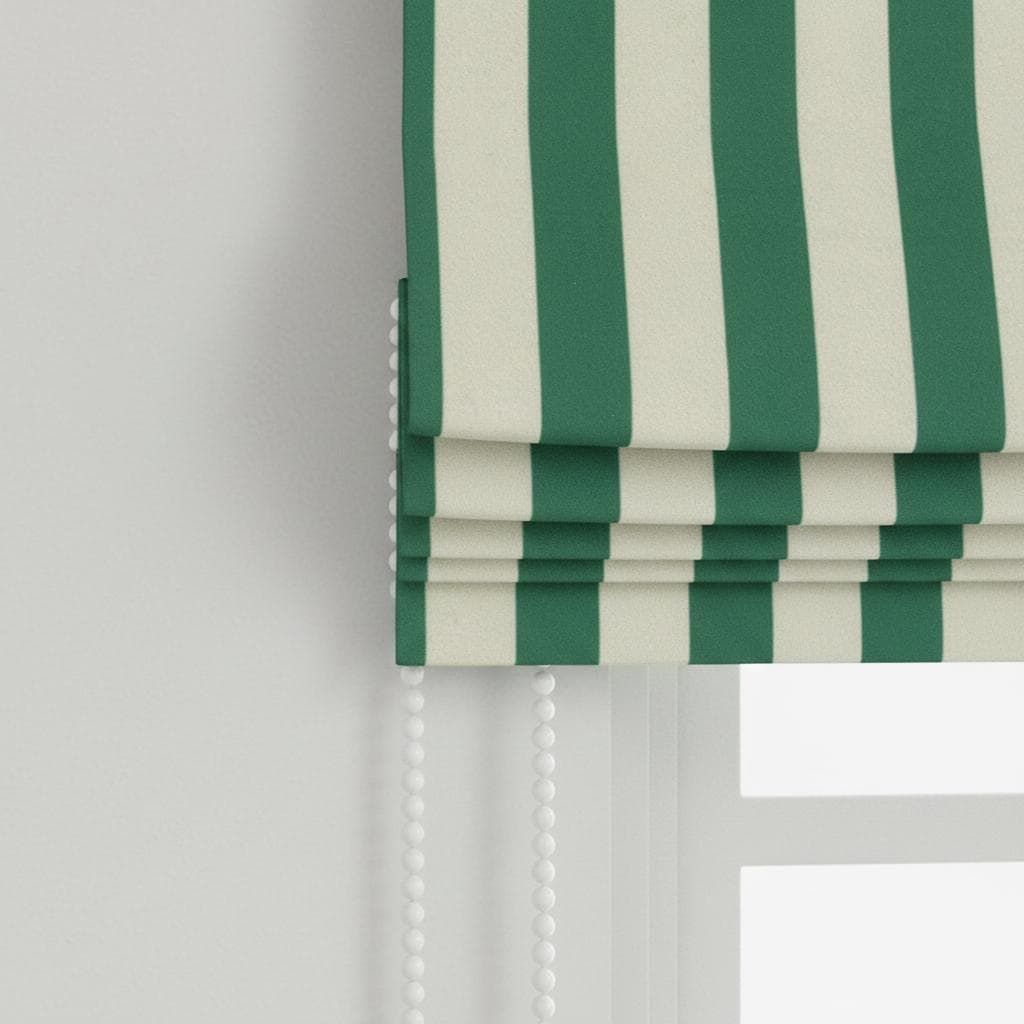 Emerald Green Striped Velvet Roman Shade - Custom Blackout Nursery Window Blind — image 2