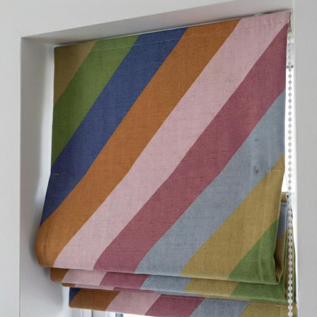 Rainbow Stripe Linen Roman Shade, Corded Nursery Blind, OEKO-TEX — image 1