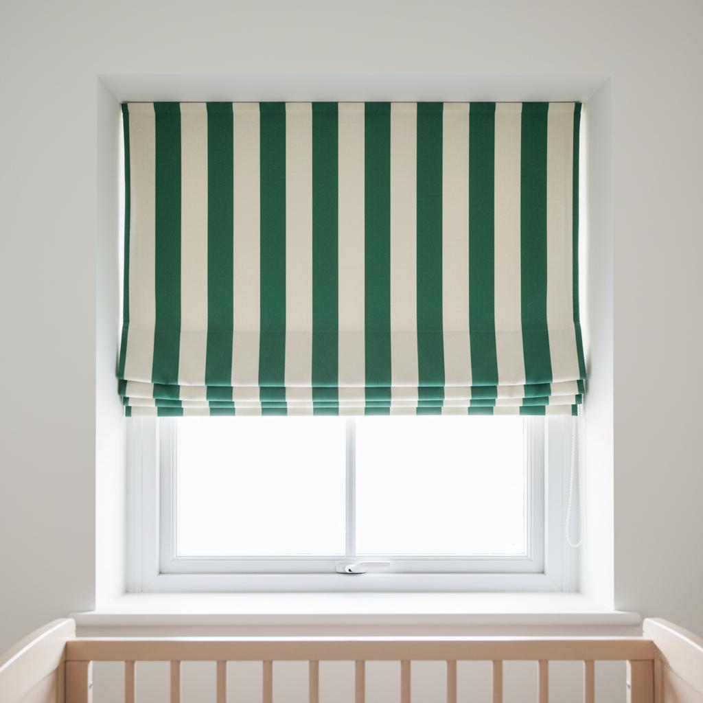 Emerald Green Striped Velvet Roman Shade - Custom Blackout Nursery Window Blind — image 3