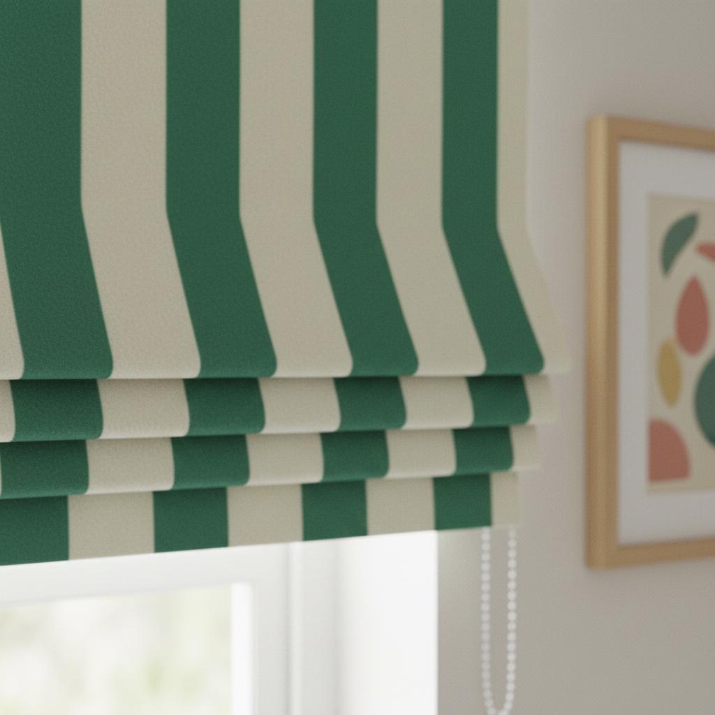 Emerald Green Striped Velvet Roman Shade - Custom Blackout Nursery Window Blind — image 4
