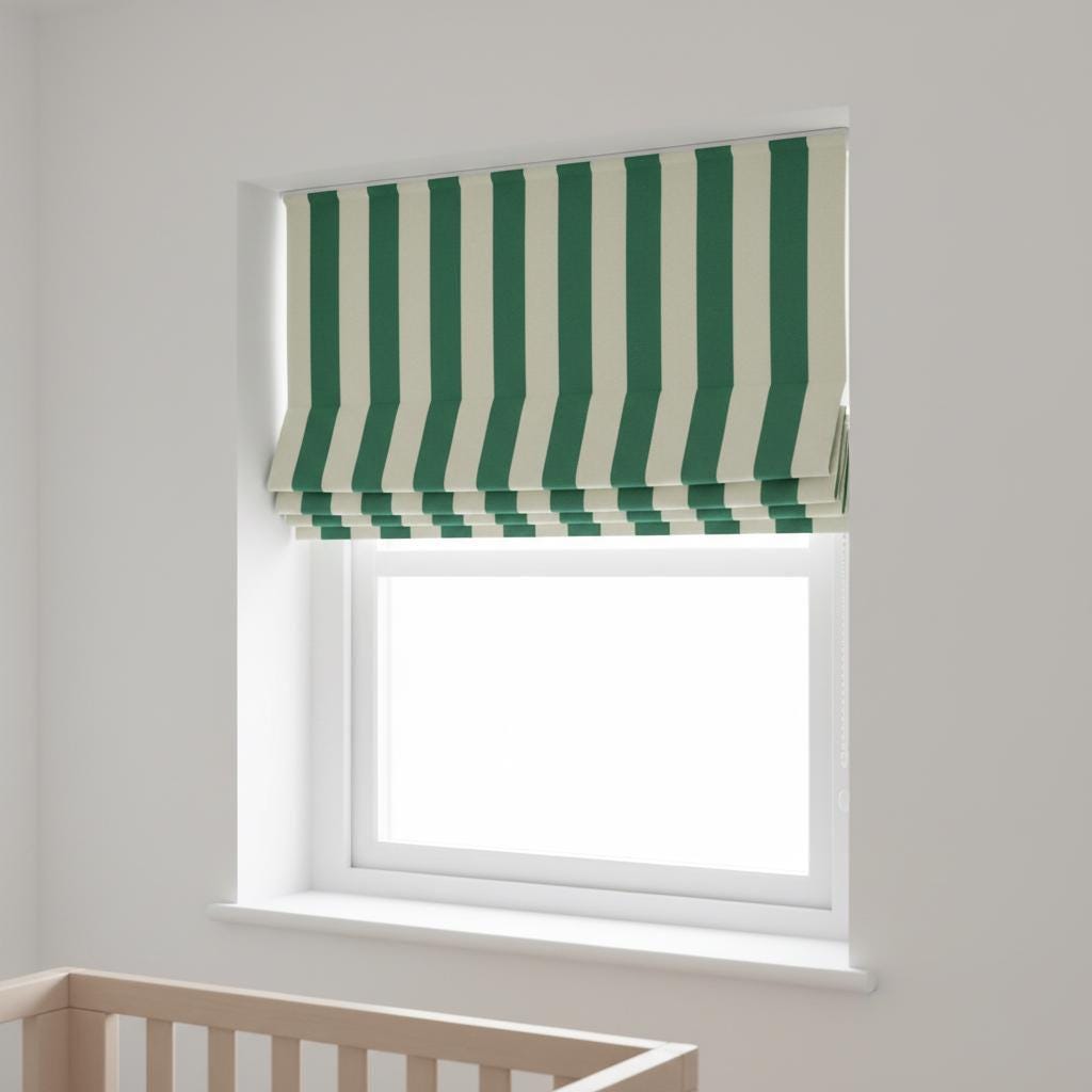 Emerald Green Striped Velvet Roman Shade - Custom Blackout Nursery Window Blind — image 6