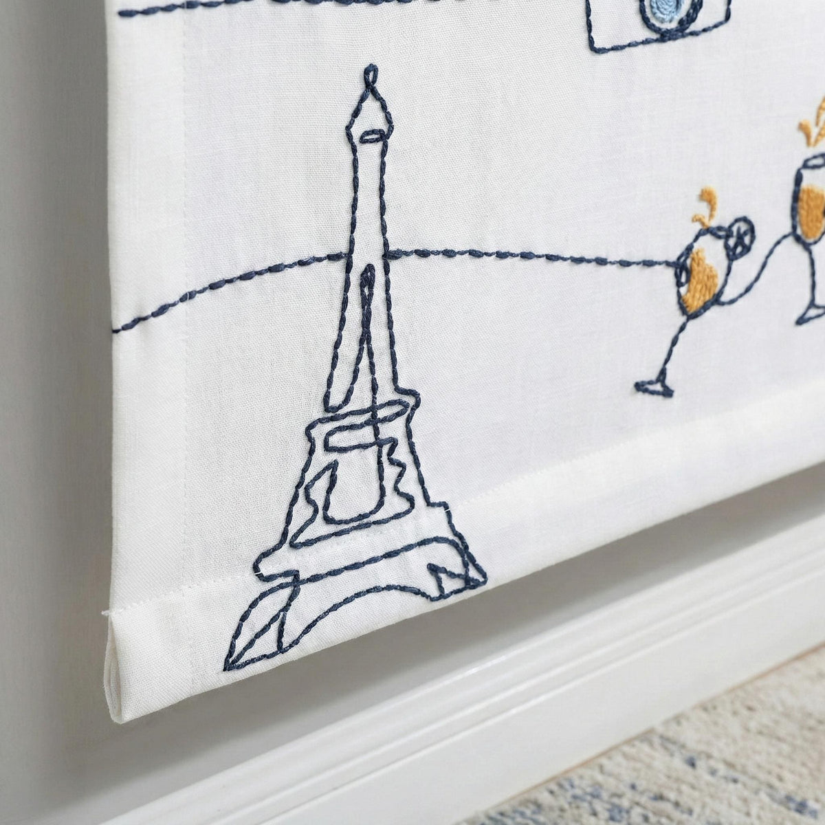 Paris Embroidered Linen Roman Shade, Bonjour Nursery Blind, Custom Corded Shade — image 7