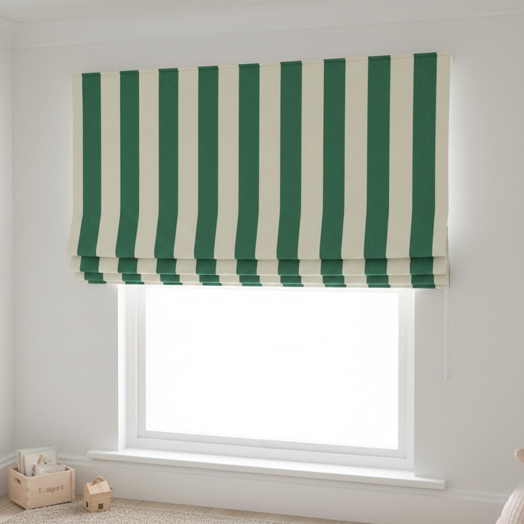 Emerald Green Striped Velvet Roman Shade - Custom Blackout Nursery Window Blind — image 9