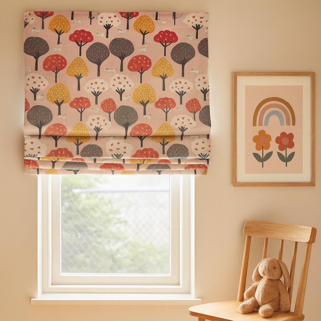 Forest Animals Roman Shade: Organic Cotton Nursery Window Blind (Custom Size) — image 1