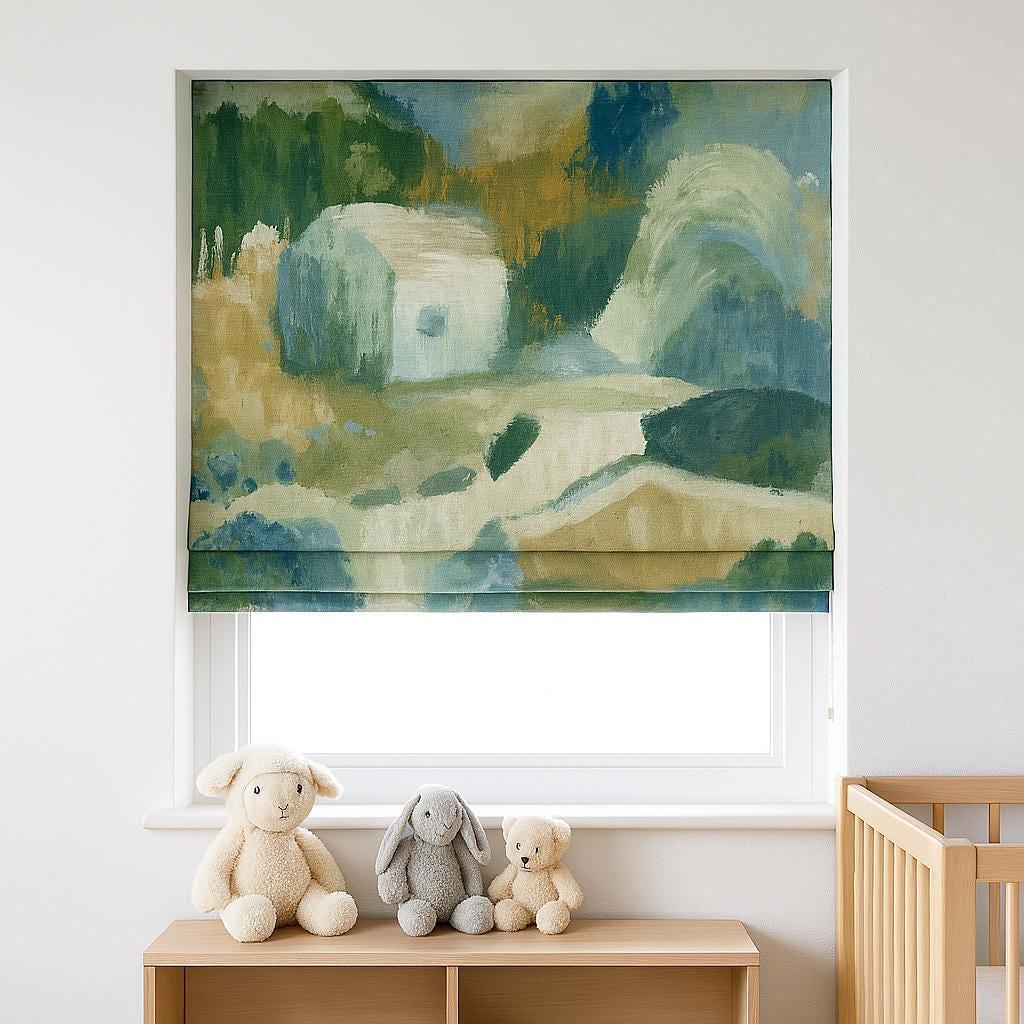 Roman Shade: Watercolor Linen Nursery Blind (Child-Safe Corded, Custom) — image 1