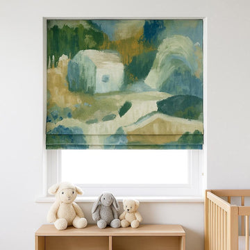 Roman Shade: Watercolor Linen Nursery Blind (Child-Safe Corded, Custom) — image 1