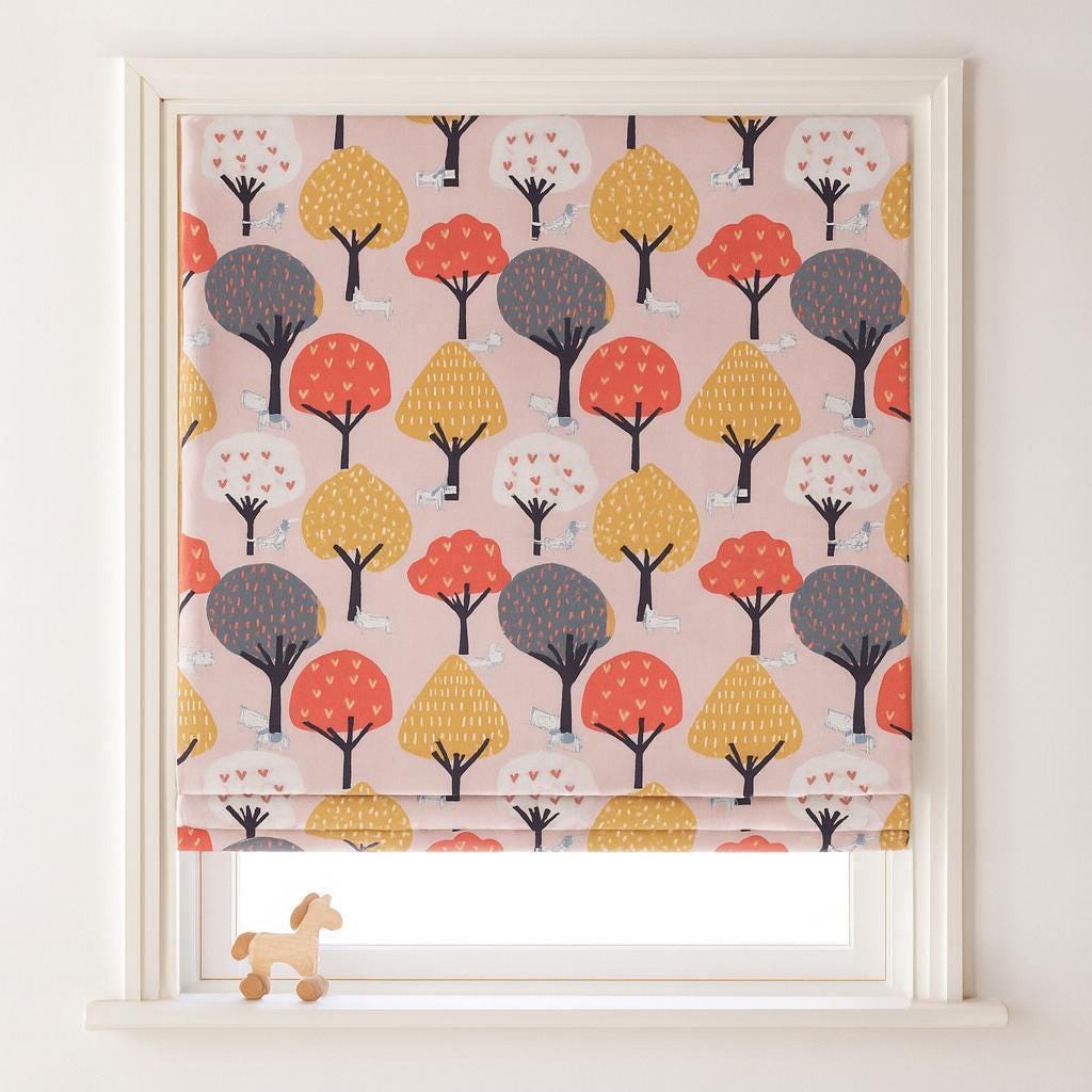 Forest Animals Roman Shade: Organic Cotton Nursery Window Blind (Custom Size) — image 2