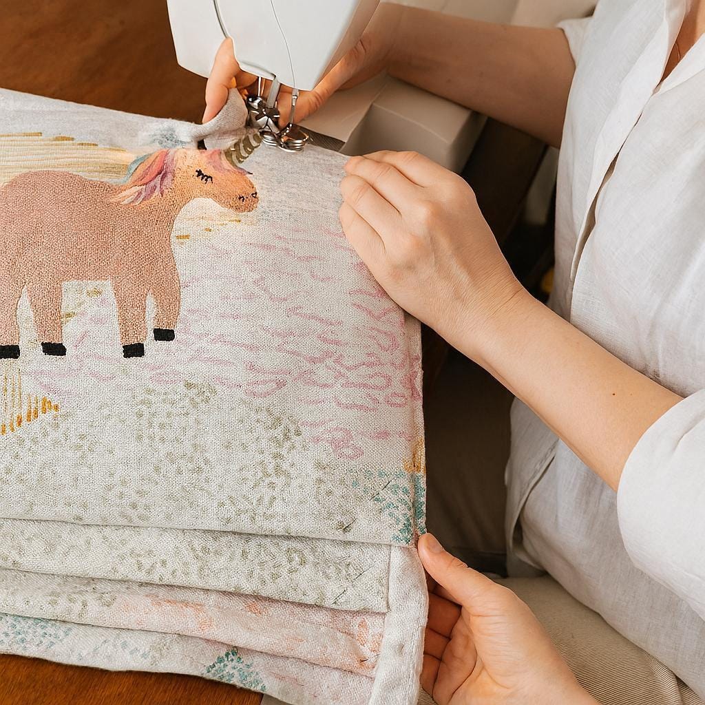 Unicorn Nursery Roman Shade: Pastel Embroidery, Custom Linen — image 5