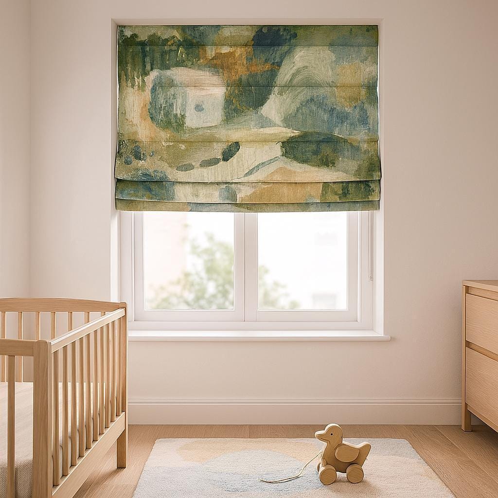 Roman Shade: Watercolor Linen Nursery Blind (Child-Safe Corded, Custom) — image 6