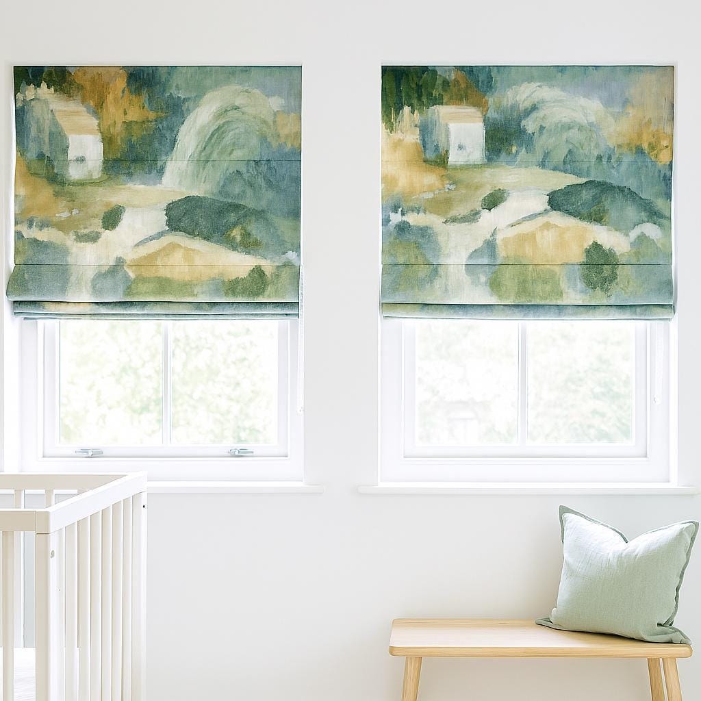 Roman Shade: Watercolor Linen Nursery Blind (Child-Safe Corded, Custom) — image 10