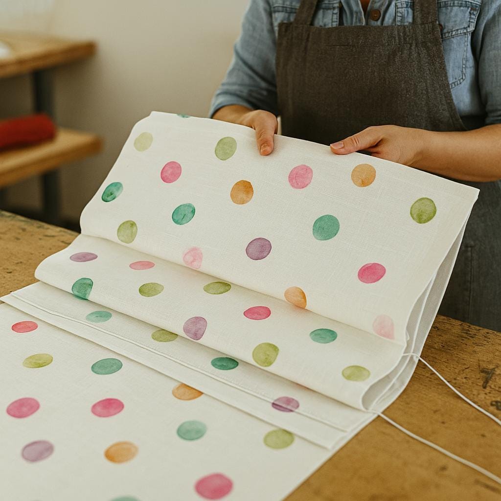 Roman Shade: Watercolor Polka Dot Linen - Custom Kids Nursery Blind — image 4