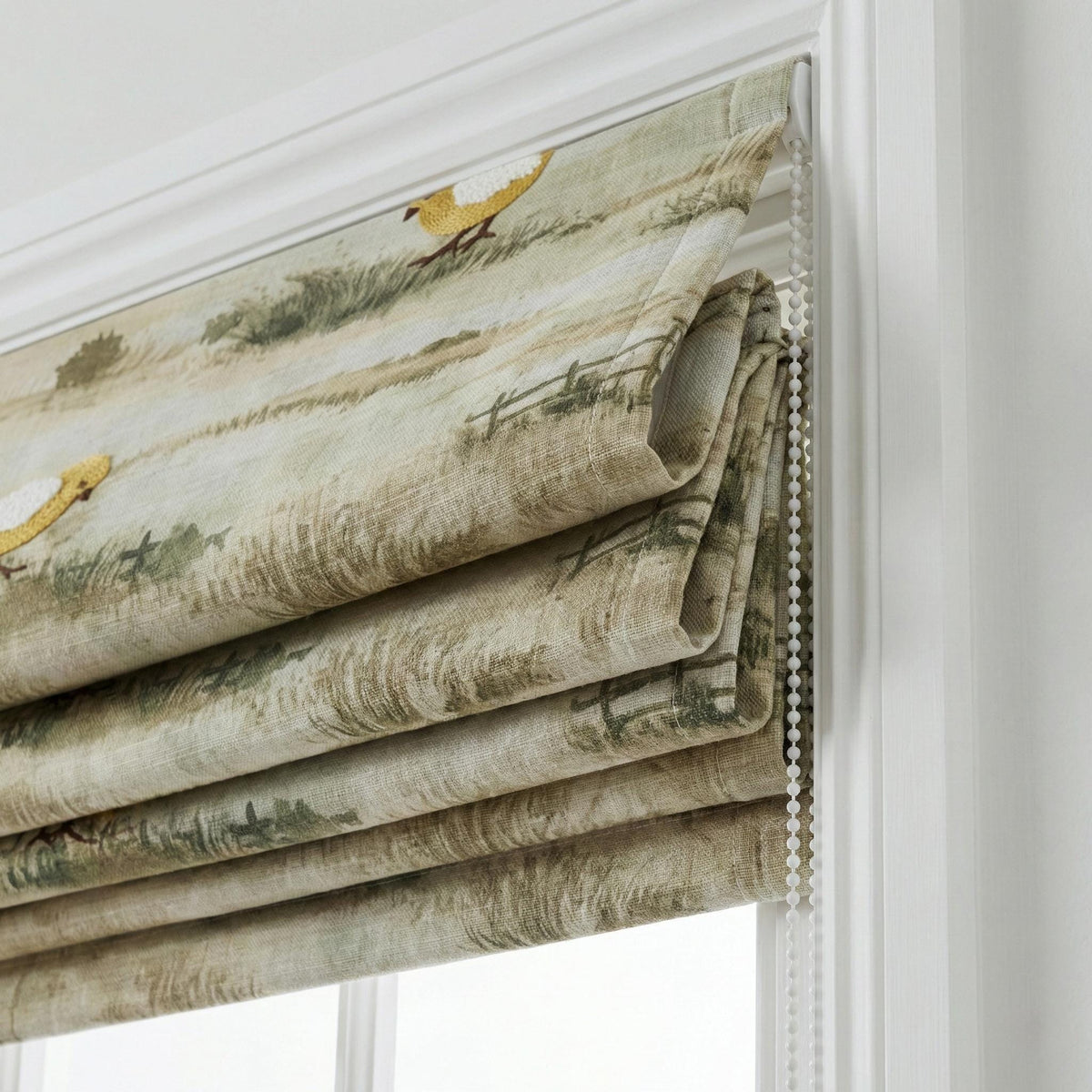 Embroidered Linen Roman Shade, Farmhouse Nursery Chick Blind, Custom Size — image 3