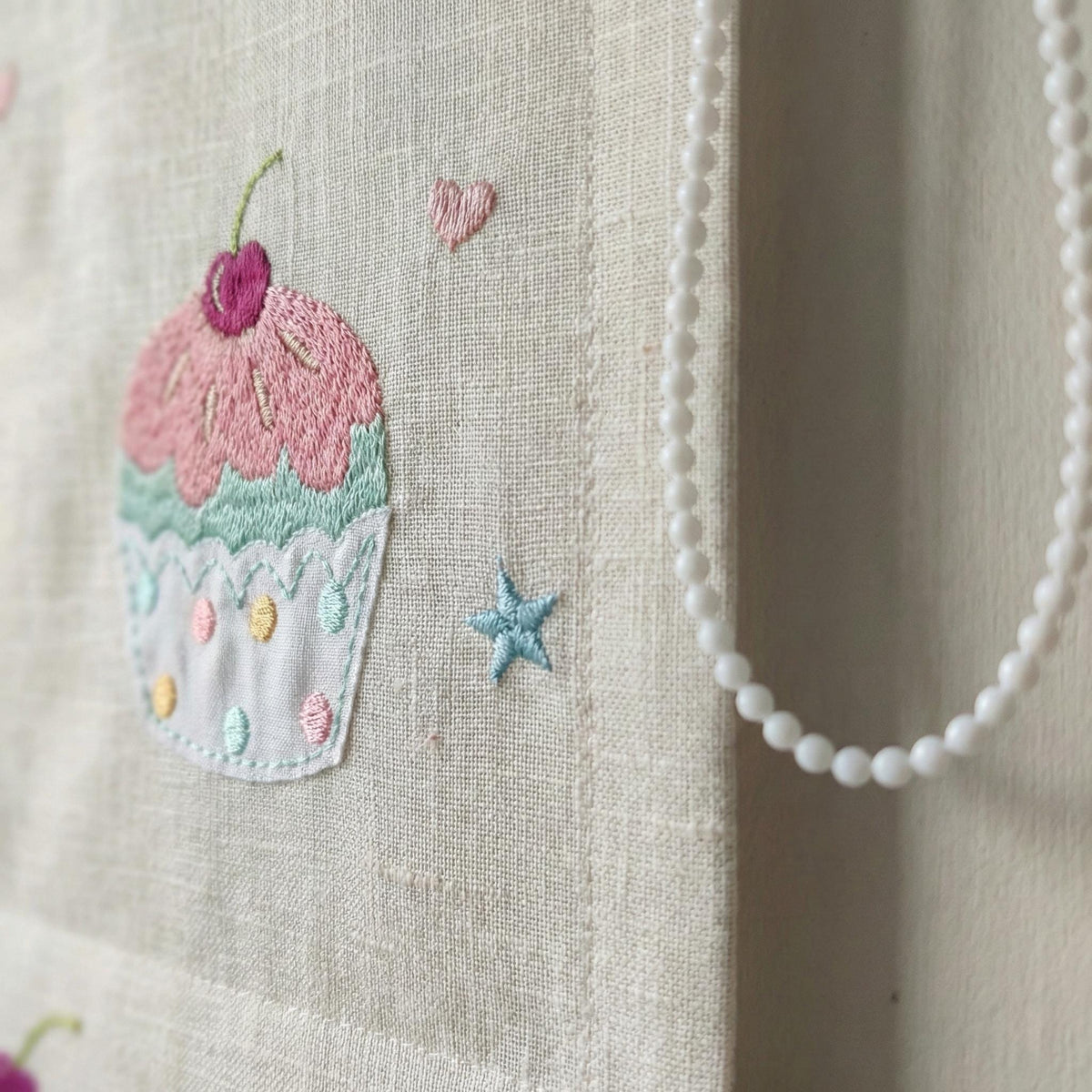 Cupcake Embroidered Linen Roman Shade, Nursery Corded Blind, Oeko-Tex — image 4