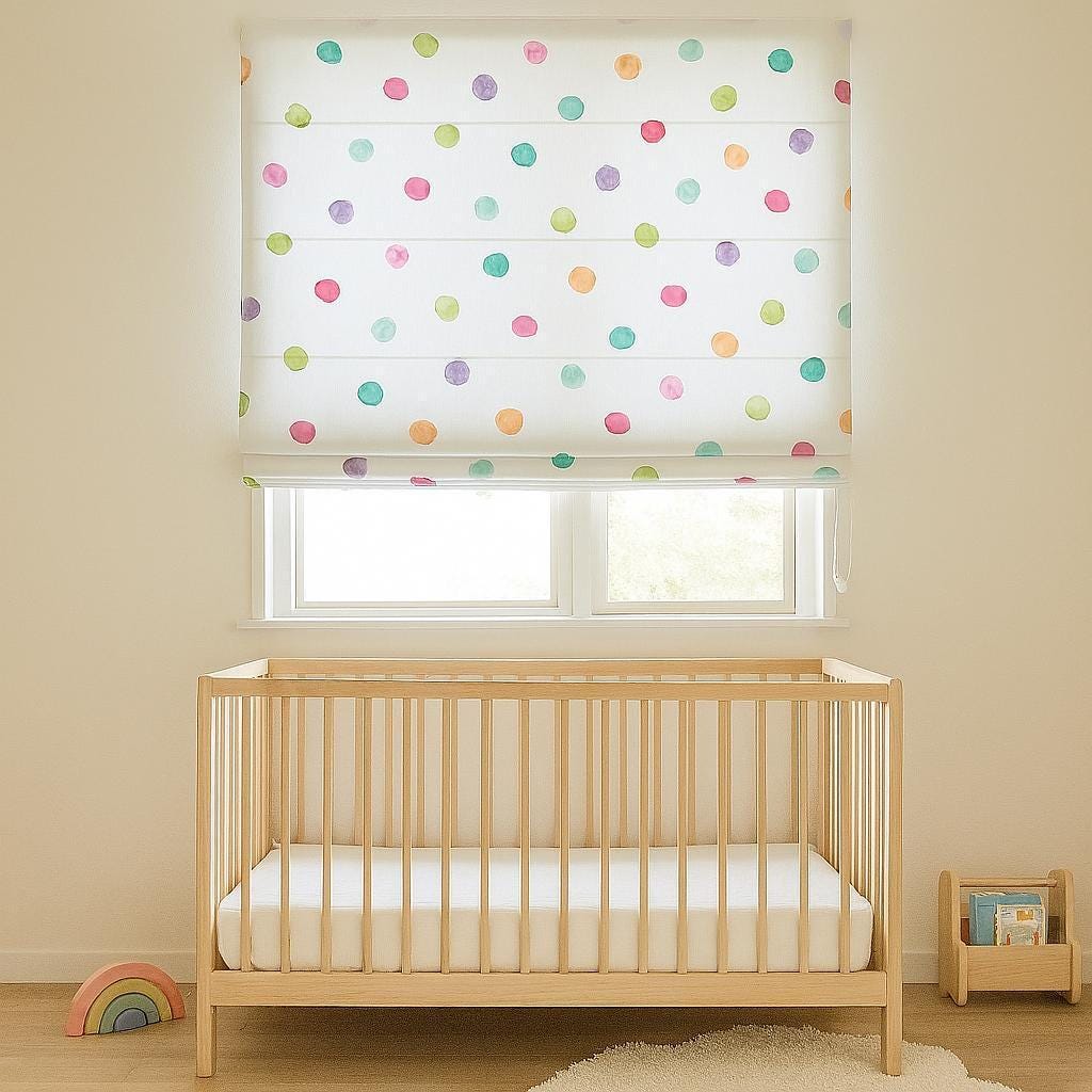 Roman Shade: Watercolor Polka Dot Linen - Custom Kids Nursery Blind — image 6