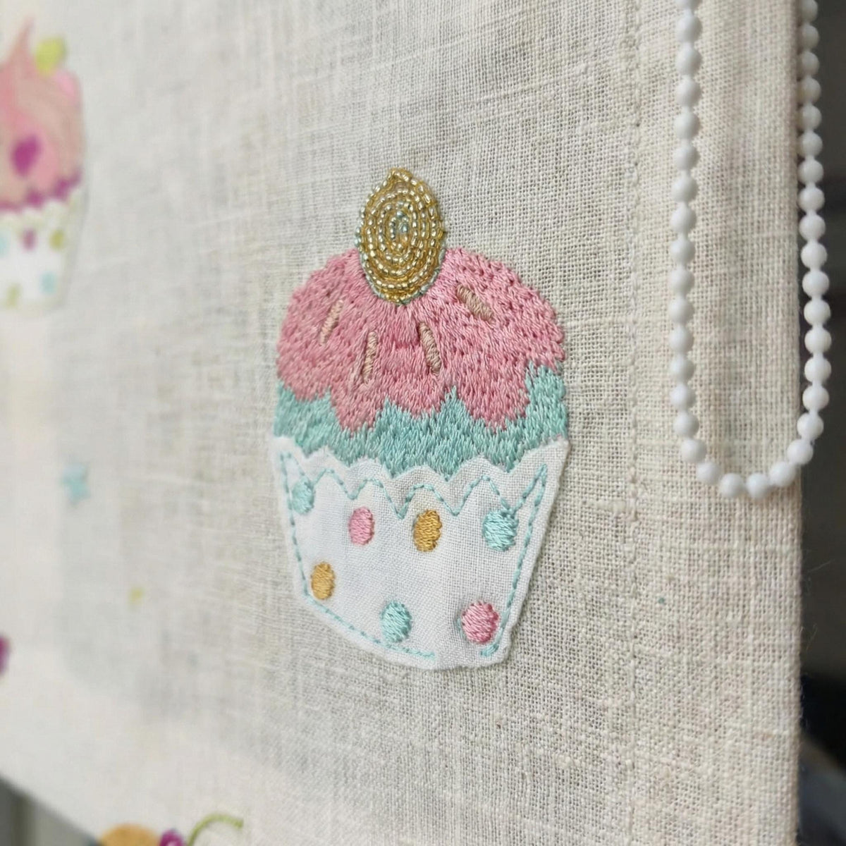 Cupcake Embroidered Linen Roman Shade, Nursery Corded Blind, Oeko-Tex — image 7