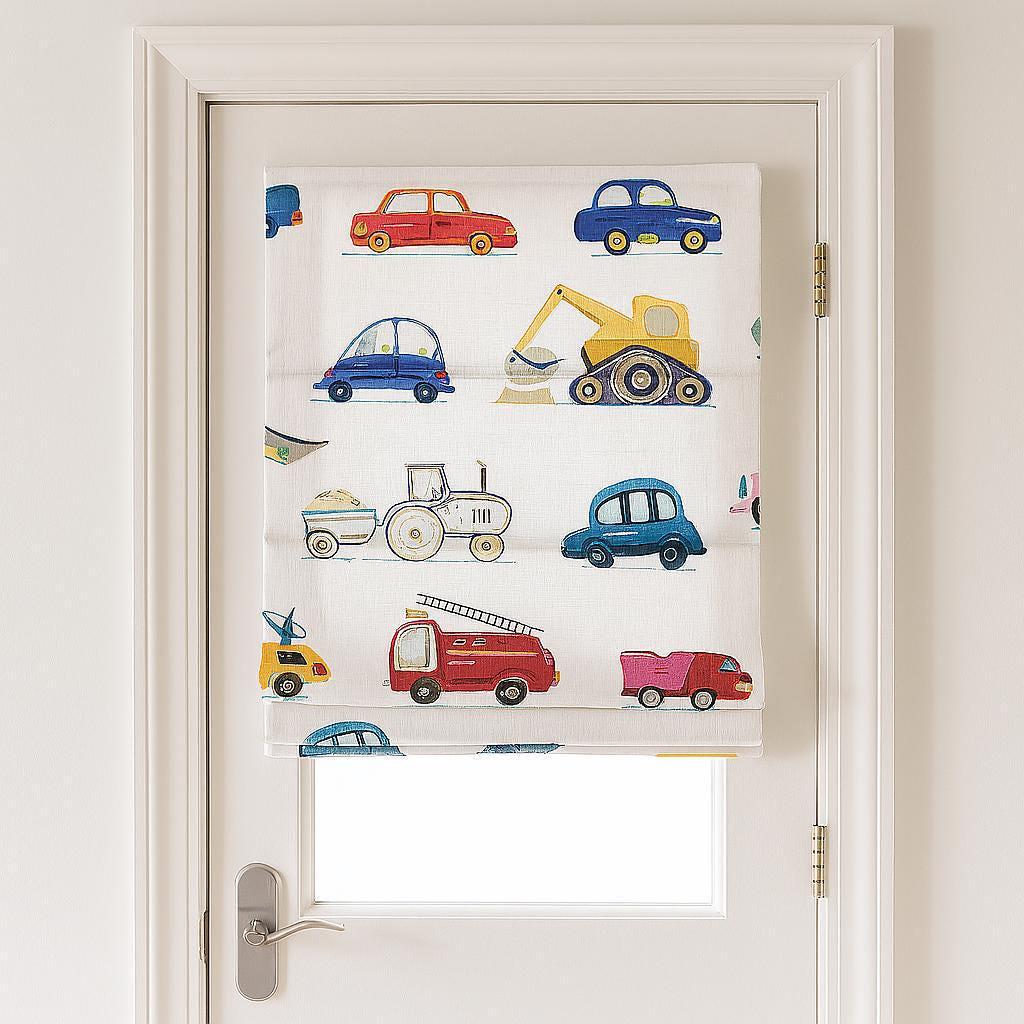 Roman Blind: Organic Linen with Cars and Trucks - Custom Size — image 2