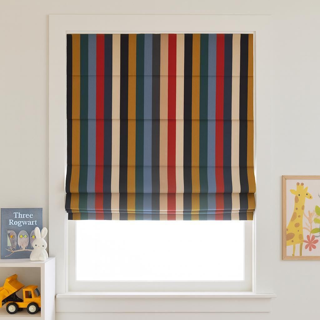 Striped Organic Cotton Roman Shade: Blackout or Light Filtering — image 1
