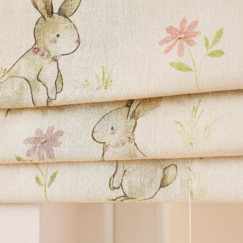 Bunny Print Linen Roman Shade: Nursery Blackout Blind — image 1