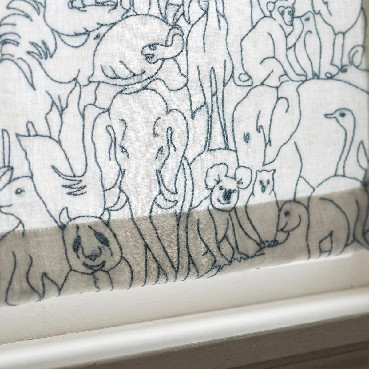 Roman Shade: Organic Linen with Playful Animal Embroidery (Made to Size) — image 1