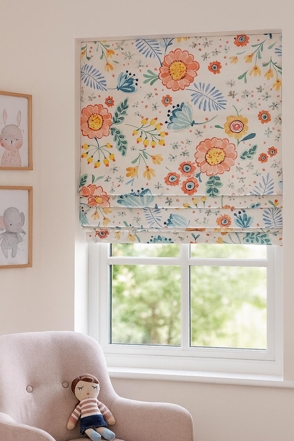 Boho Floral Roman Shade: Organic Linen, Kids Nursery Window — image 3
